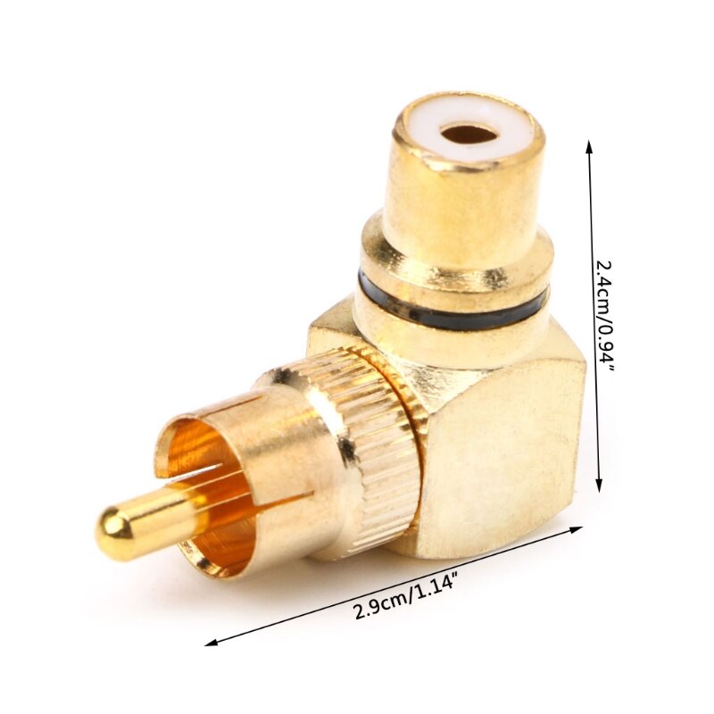 2X Brass RCA Right Angle Male To Female Gold Plated Connector 90 Degree Adapters