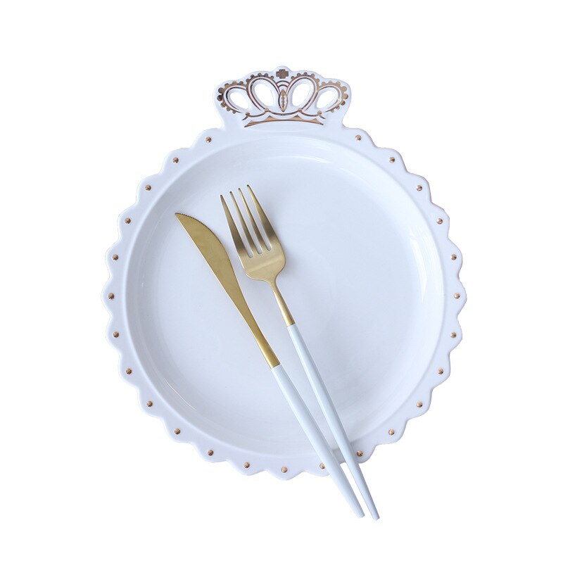 Plato grande de cerámica con corona dorada y diamantes, plato de joyería para desayuno, platos occidentales para comida y fruta, decoración de la bandeja para guardar artesanales