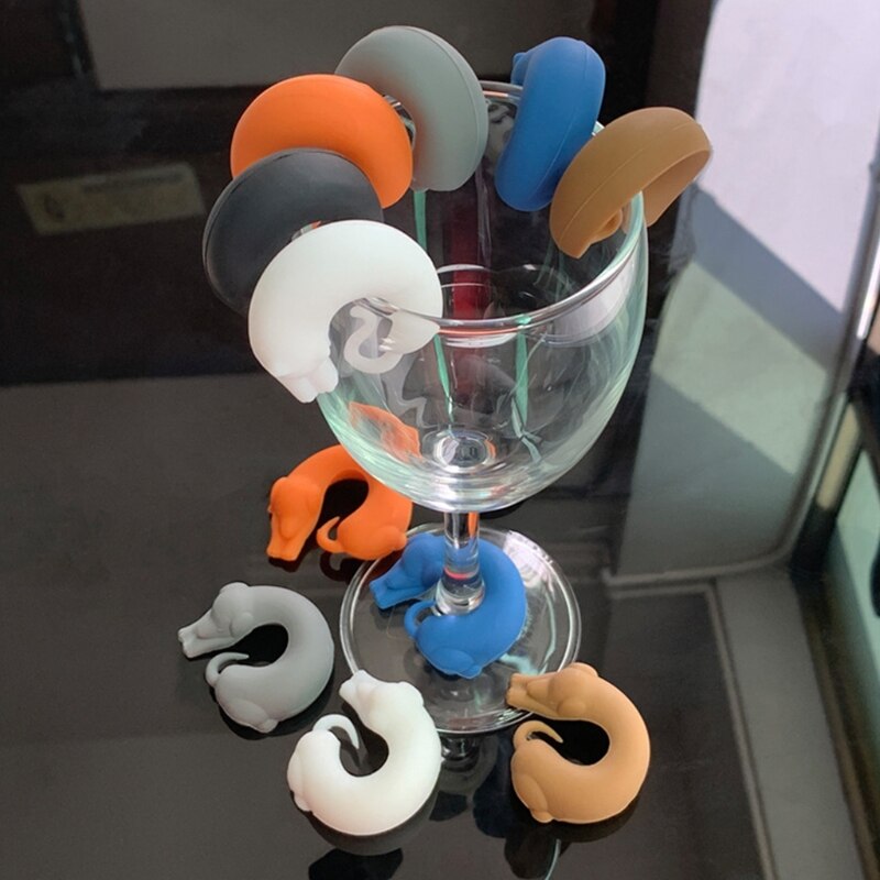 Wine Glass Markers Set of 6 Cute Cat Dog Silicone Drink Glass Charms Tags Identification Cup Labels Signs for Party Bar