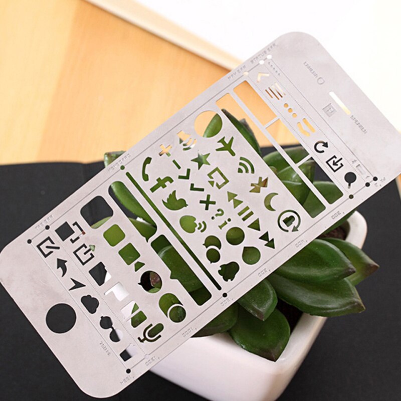 Diy Novelty Metal Hollow Ruler Cute Phone Square Shape Rulers for Kids Drawing Kawaii Item School Supplies