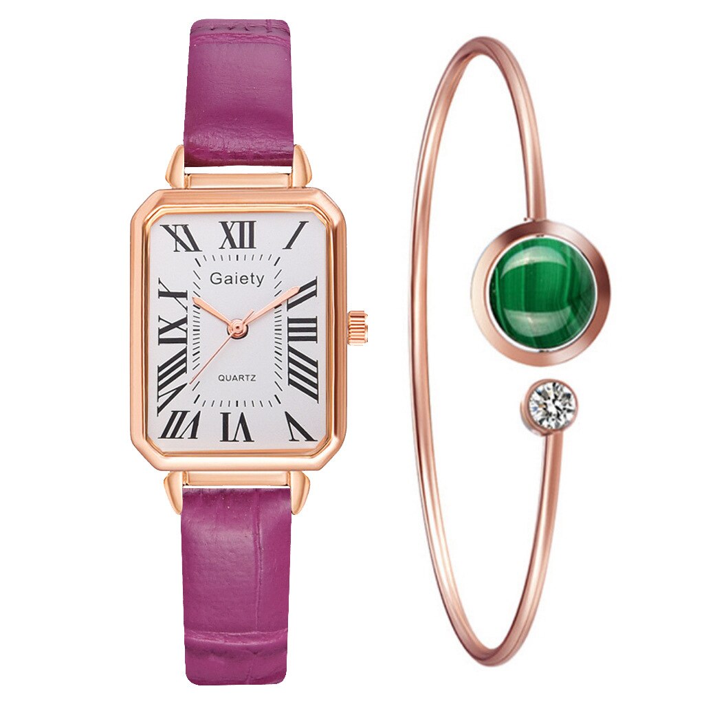Relojes Para Mujer Reloj Mujer Marcas Famosas De Lujo Relojes De Cuarzo Para Mujer Mujer Correa de bambú coreana para mujer, Reloj de pulsera de cuarzo con números romanos cuadrados, conjunto de: 11