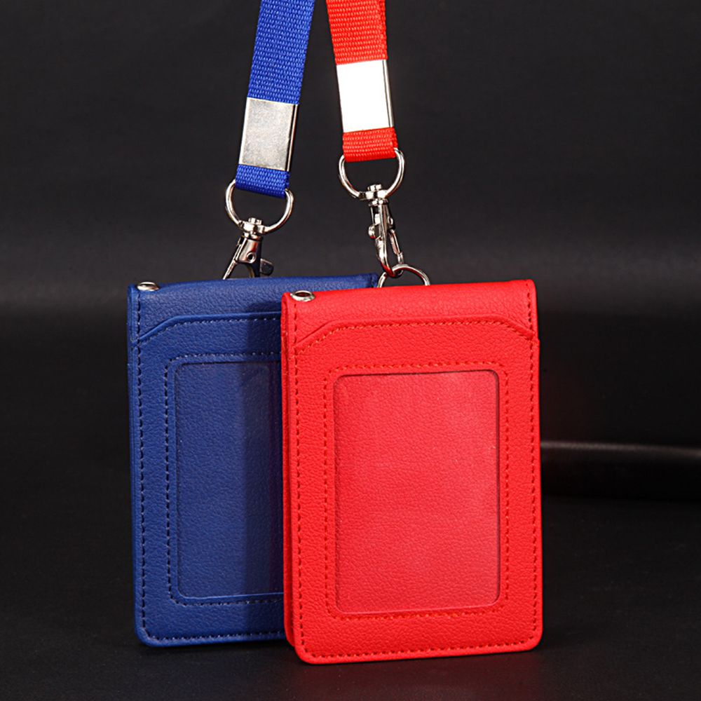 Leather Wallet Work Office Retractable Lanyard with Silica Gel Material ID Card Credit Card Badge Holder + Lanyard + 5 Slots