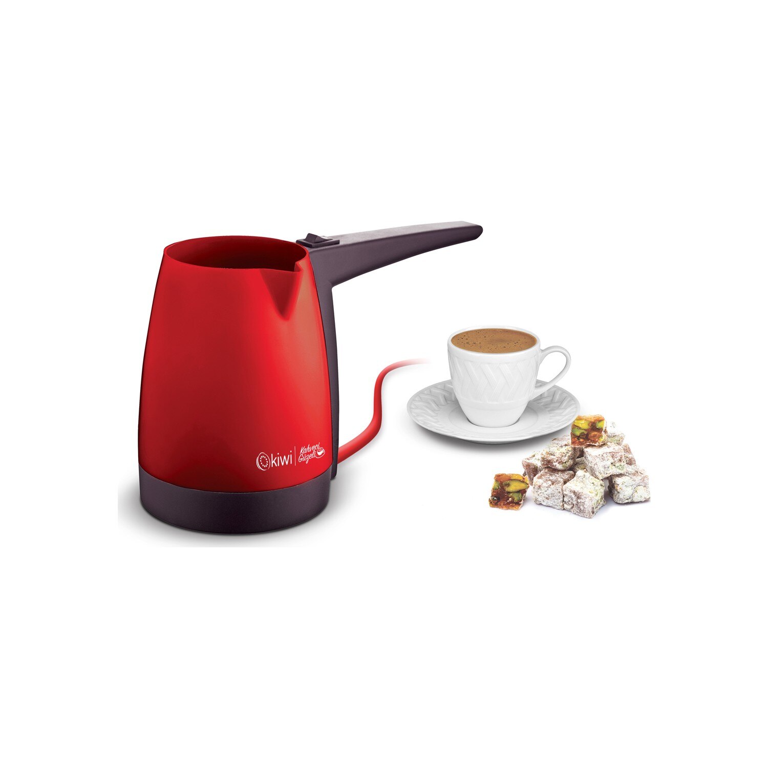 Kiwi kcm 7510 turkkilainen kahvinkeitin, joka sopii 4-5 kuppiin ja 330ml kapasiteetin ruostumatonta terästä: Punainen