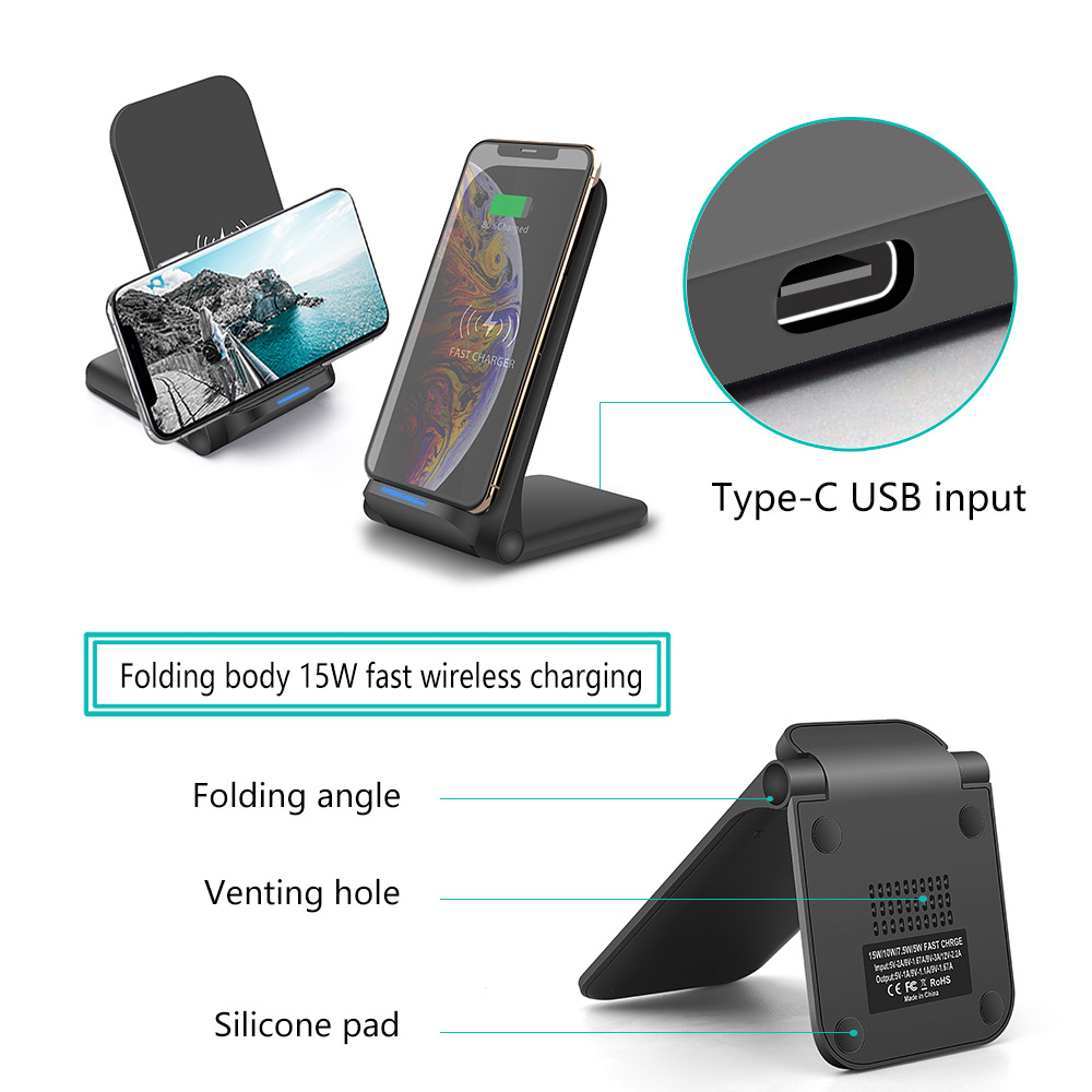 FDGAO 15W Qi Wireless Charger Stand For iPhone 11 Pro XS MAX XR X QC 3.0 Type C Fast Charging Holder For Samsung S9 S10 Note 10