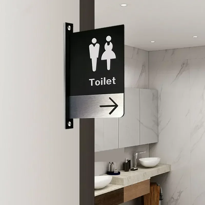 Letrero de puerta de doble cara para hombre y mujer, señal de recordatorio de baño montada en el lateral, señalización de inodoro para Hotel y WC