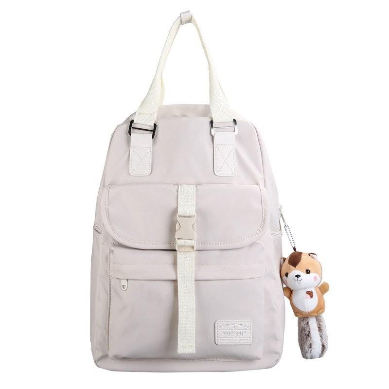 Nylon Wasserdichte Frauen Rucksack Kawaii schule taschen für Teenager mädchen Mit Niedlichen anhänger: Weiß / mit Anhänger