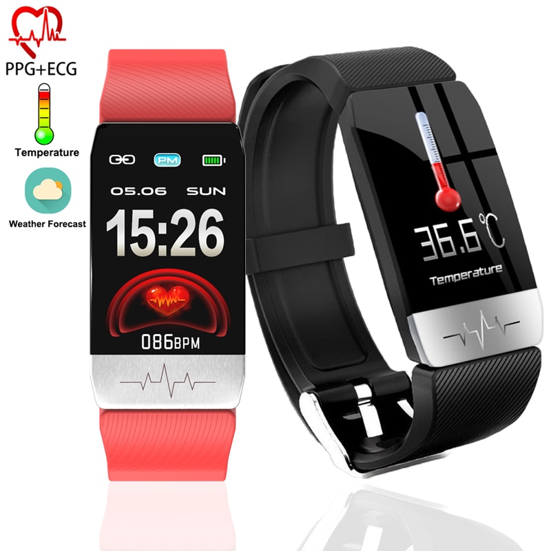 Nuovo T1 Smart Bracelet termometro misurazione della temperatura corporea salute frequenza cardiaca Smart Band Watch Tracker Fitness impermeabile