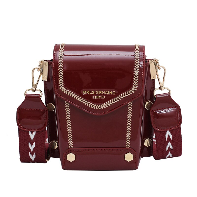 Dames kleine tas pu leer brede banden satchel enkele schoudertas merk rivet bags: Bordeauxrood