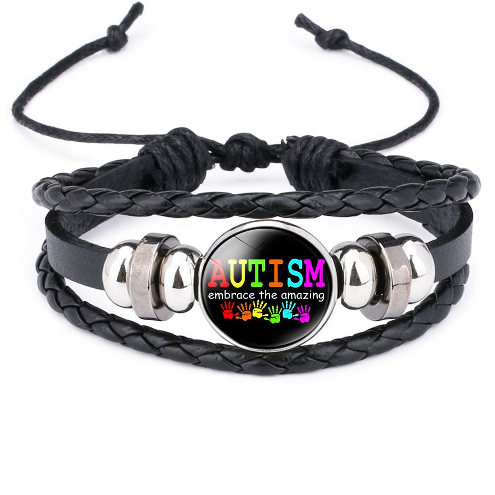 Autisme Moeder Awareness Armband Voor Kinderen Handgemaakte Gebreide Lederen Puzzel Bedelarmband Jongen Meisje Polsbandje Sieraden