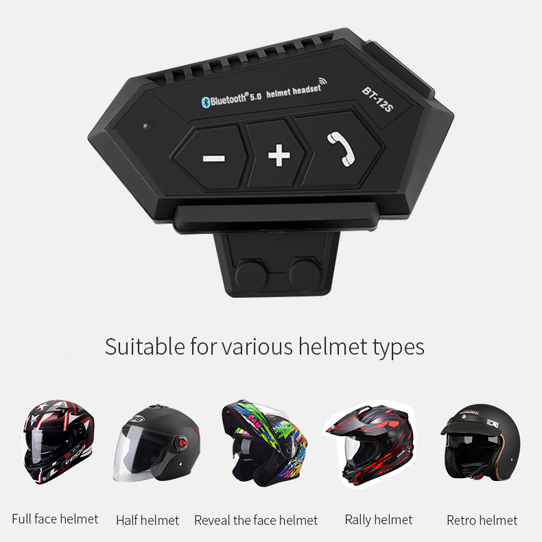 Bluetooth 5.0 motorhelm headset bt -12s waterdichte hoofdtelefoon handsfree bellen stereo draadloze oortelefoon muziekspeler luidspreker