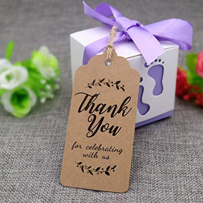 100PCS Kraft Paper Tags DIY Handmade Thank You Multi Style Crafts Hang Tag With Rope Labels Wrapping Supplies Wedding Favor