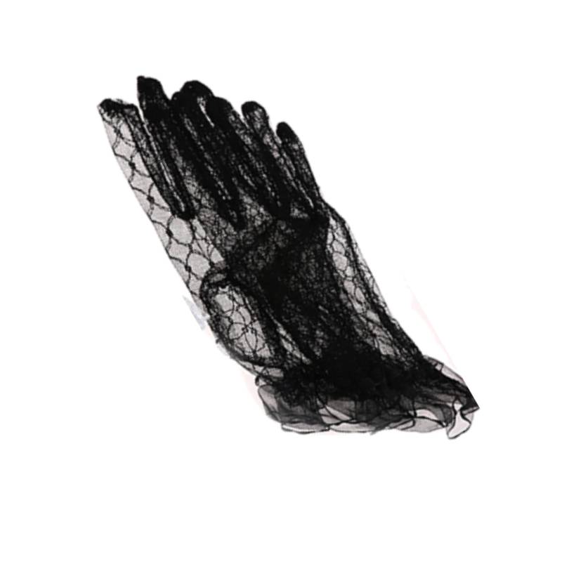 Gants courts en dentelle pour femmes, en noir, rouge, blanc, ivoire, pour fête, mariage, fournitures de mariage: Black