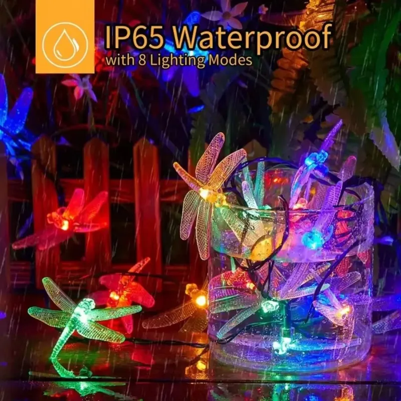 Luzes de corda de libélula solar 20led luz de fadas guirlanda iluminação de férias para casamento ao ar livre jardim árvore pátio festa decoração