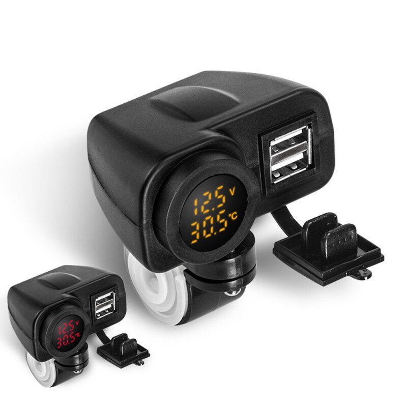 5 V/4.2A Dual USB Charger Socket Waterdicht Motorfiets Stuur Klem Voltmeter Thermometer