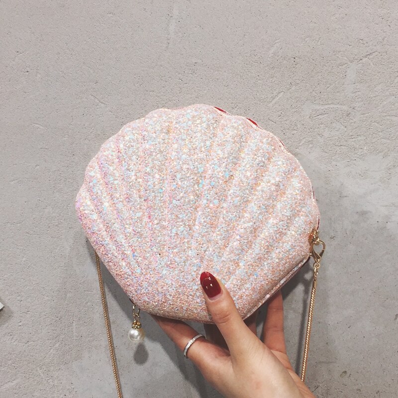 Paljettväska skalväska sommar läder handväska dam kedja axel messenger bag crossbody bolsos mujer