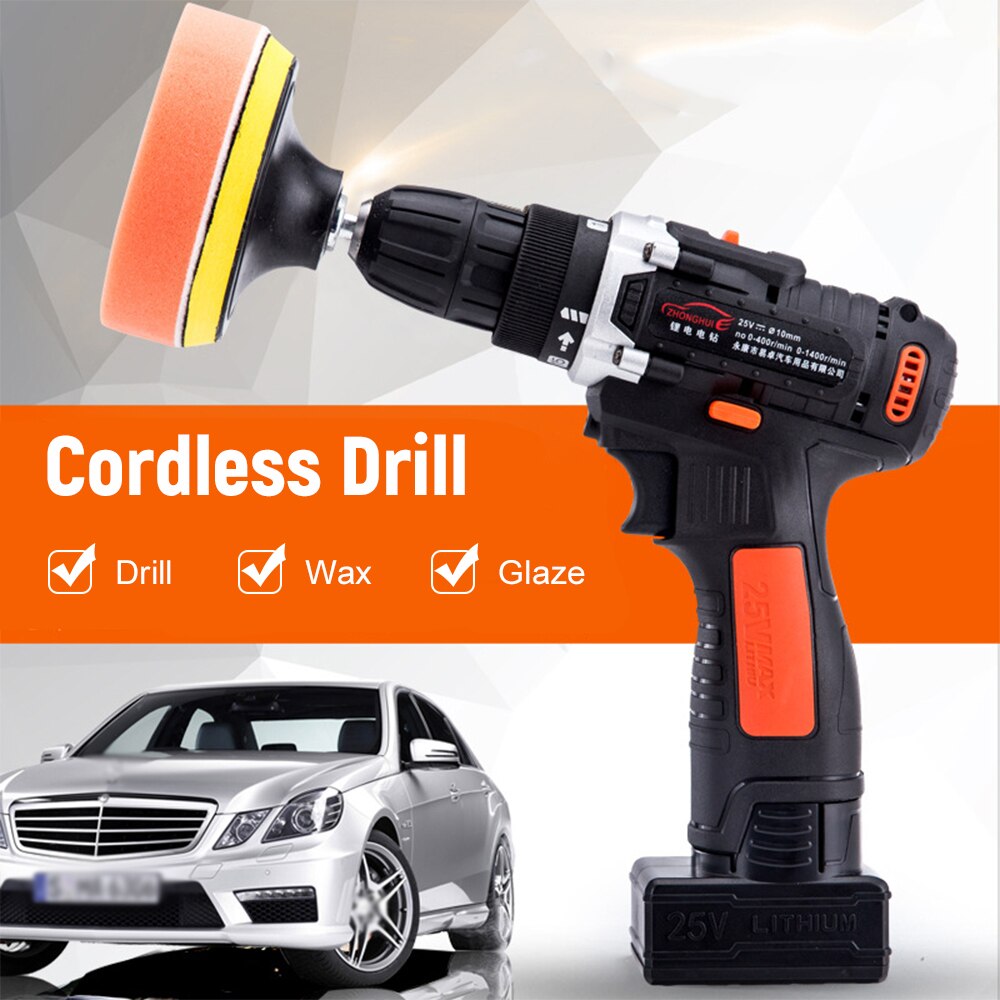 25V Car Polisher Cordless Drill Kit 1350rpm Variable Speed Polishing Machine Waxer Power Screwdriver with Light Rechargeable