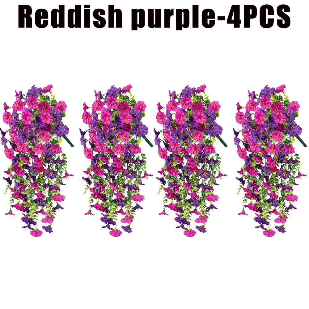 Flores artificiales colgantes, plantas de seda sintética, moradas, gloria matutina, enredaderas largas, resistentes a los rayos UV, realistas para decoración de jardín y balcón: Gris