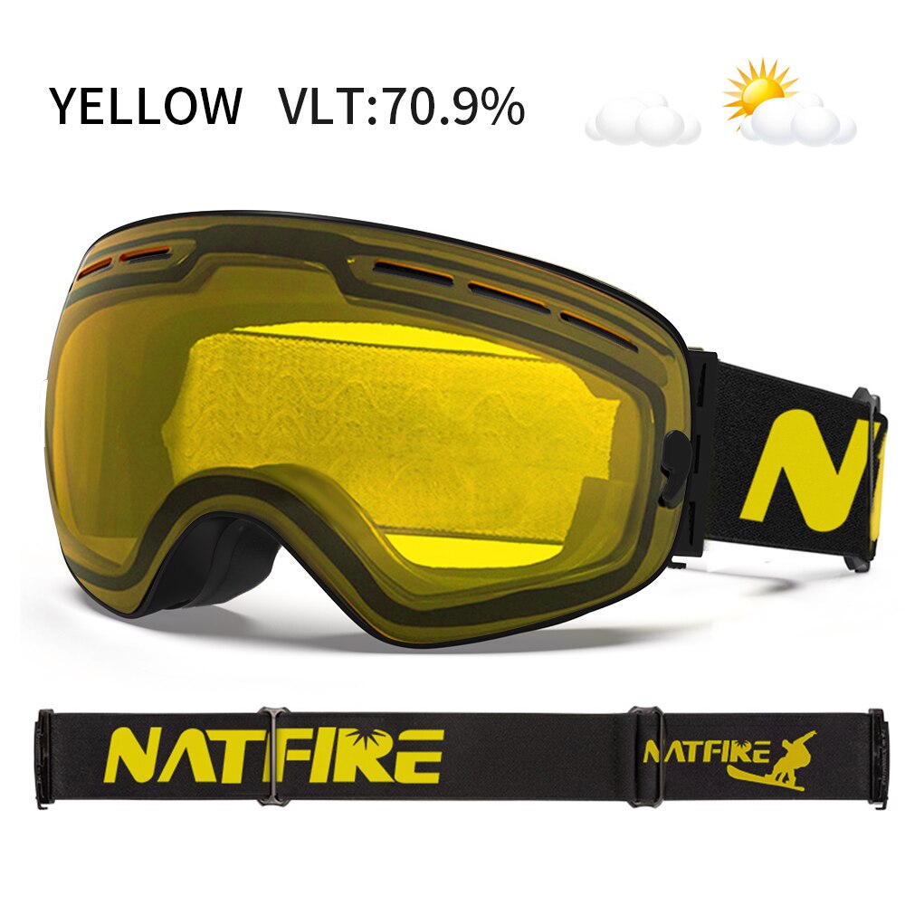 Natfire skidglasögon dubbla lager imfria  uv400 snowboard snöglasögon snöskoterglasögon glasögon utomhussport skidåkning glasögon: Gul
