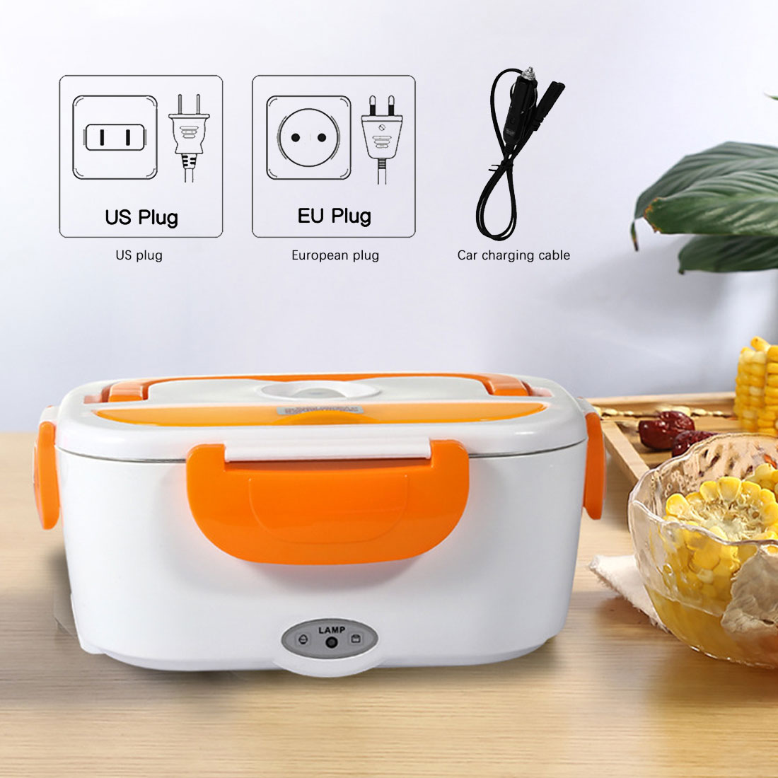 Portable Electric Rice Cooker 12V/ 110V 220V Dual Use Home Car Heating Stainless Steel Lunch Box Thermos Food Warmer Container