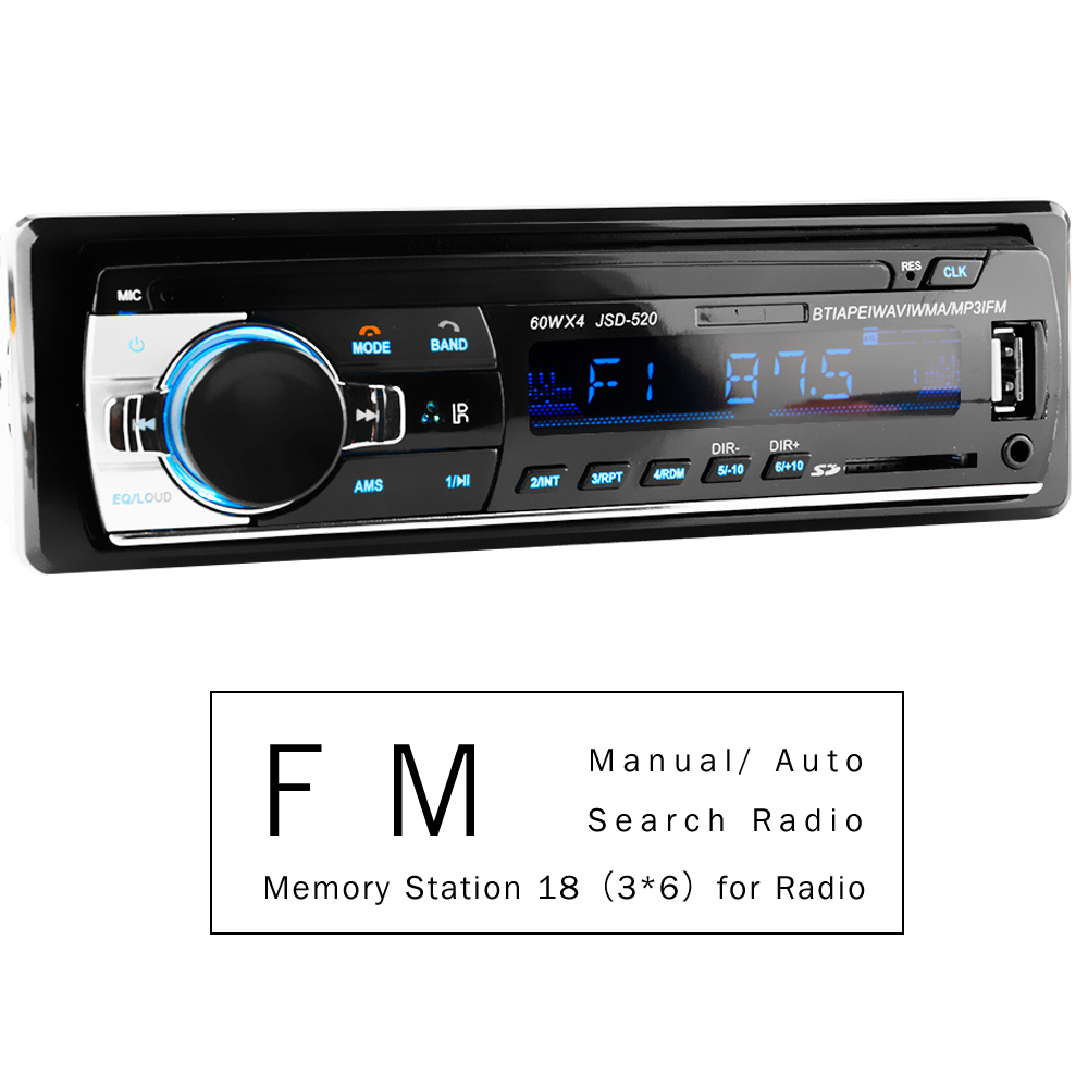 Hippcron Car Radio Stereo MP3 Player Digital Bluetooth 60Wx4 FM Audio Music USB / SD with In Dash AUX Input