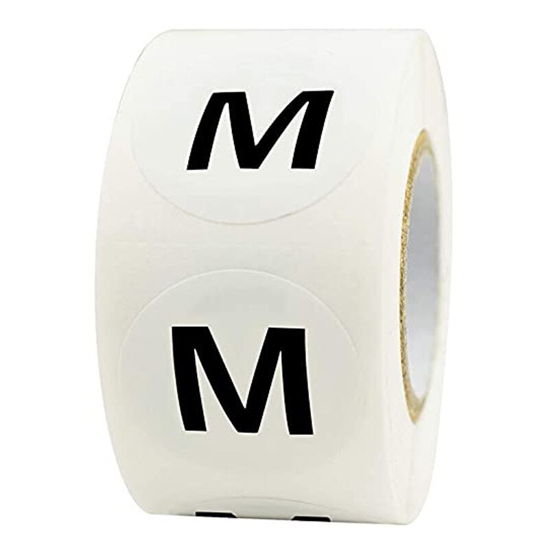 500 Pcs 1 Inch Kleding Maat Ronde Stickers Labels Wit Zelfklevende Stickers Met Zwarte Tekst 7 Kleding Maten, T Shirts Retail: M