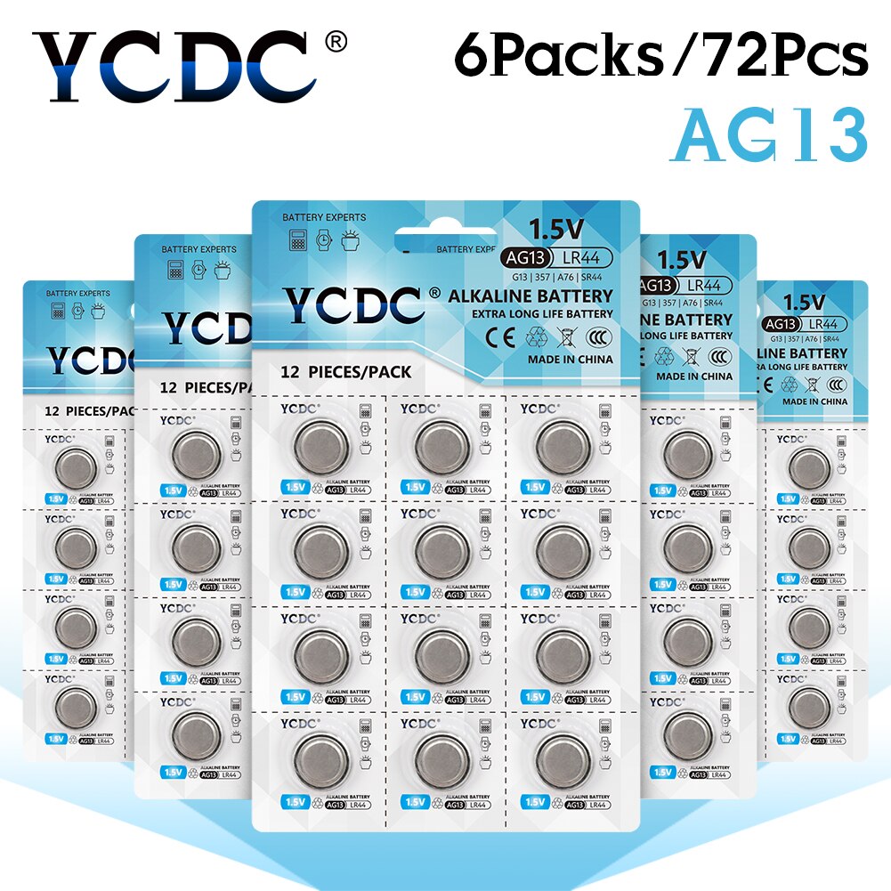 1.5V 72pcs AG13 LR44 LR 44 AG 13 Button Coin Batteries R44 SR1154 LR1154 Alkaline Battery Cell GP76 GPA76 GS14 L1154: Default Title