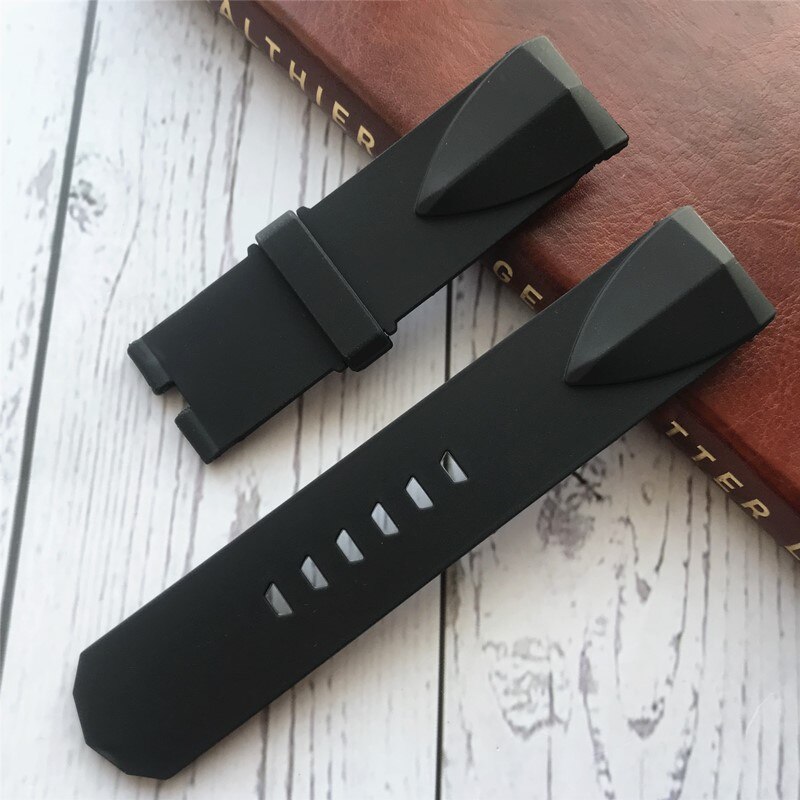 Watch Accessories Waterproof Rubber Strap Fits Admiral for corum Cup Watch Band 24mm Black Blue: black no buckle