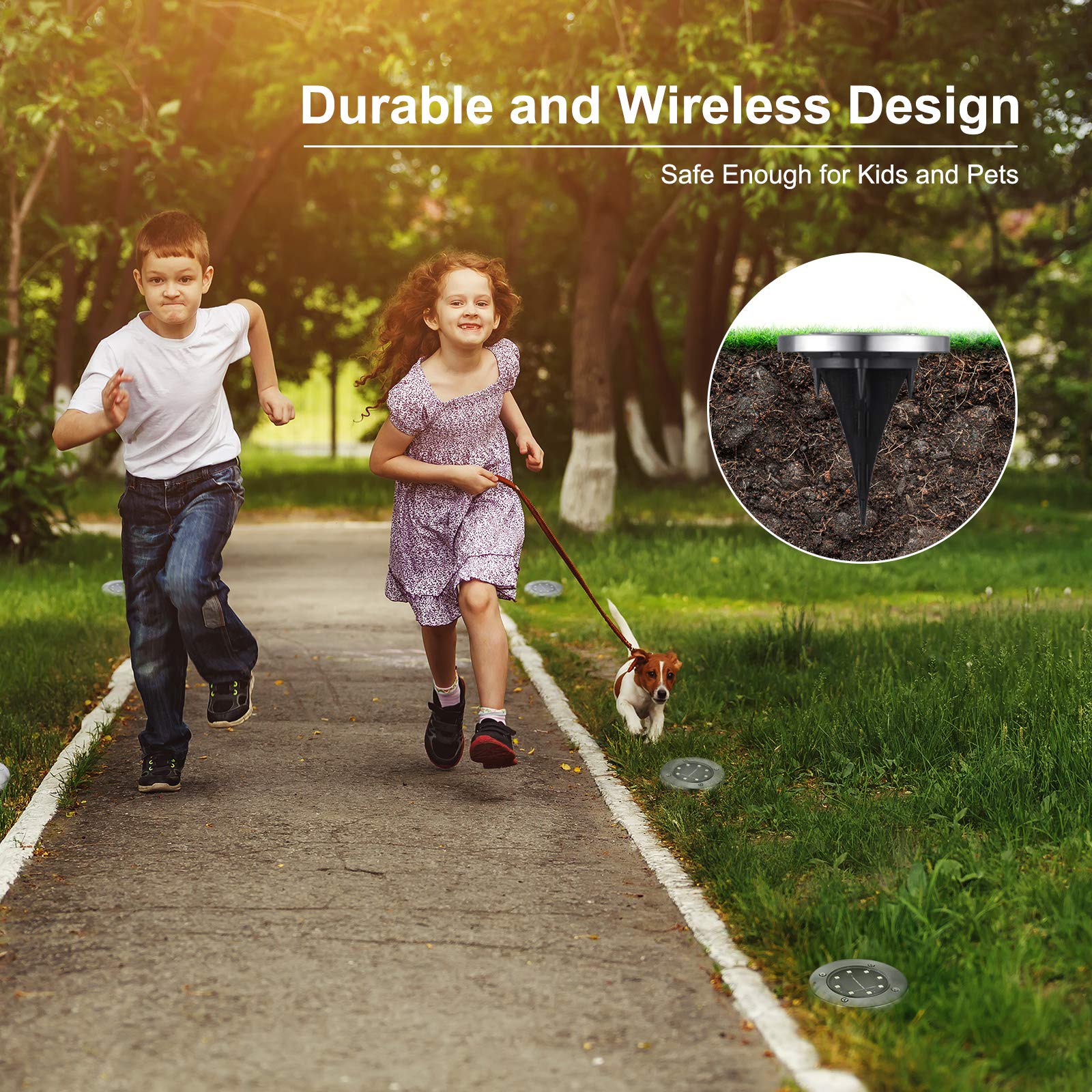 Solar Ground Lights Outdoor 8 LED Solar Disk Lights Waterproof Garden In-ground Pathway Landscape Lighting for Lawn Walkway