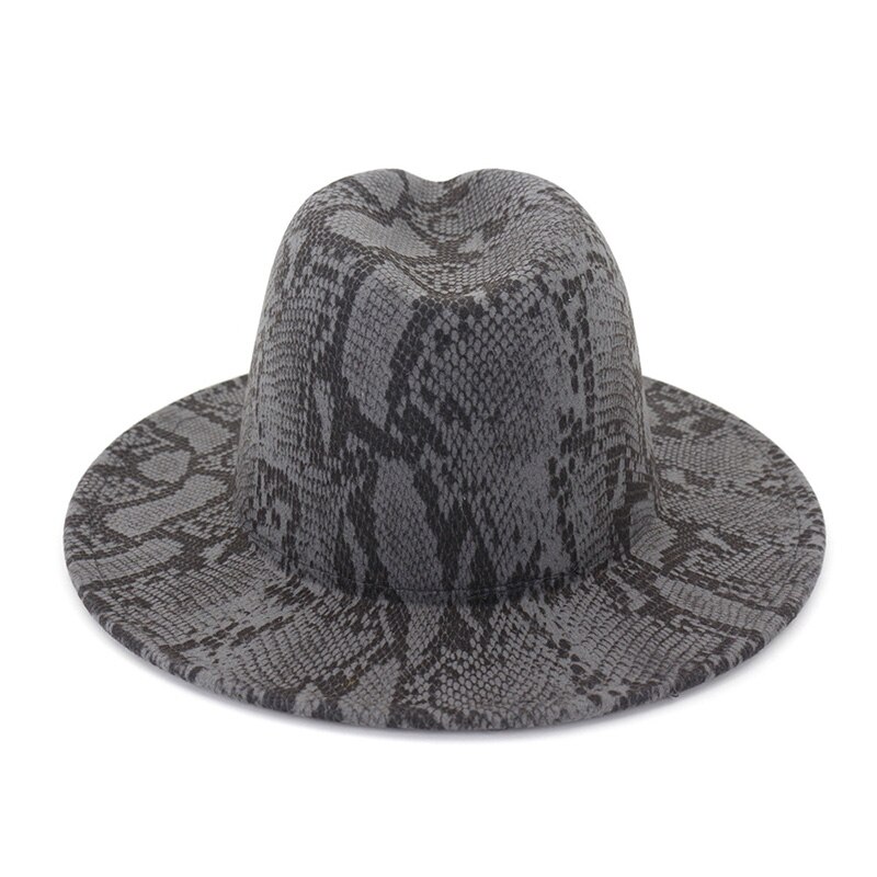 FS Vintage Snake Print Men Wide Brim Gray Brown Hat Felt Fedora Church Hats For Women Panama Sombrero Cap