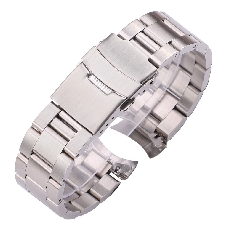 Rostfritt stål klockband armband 20mm 22mm män metall borstad krökt änd klockband band klockor tillbehör: Silver- / 22mm