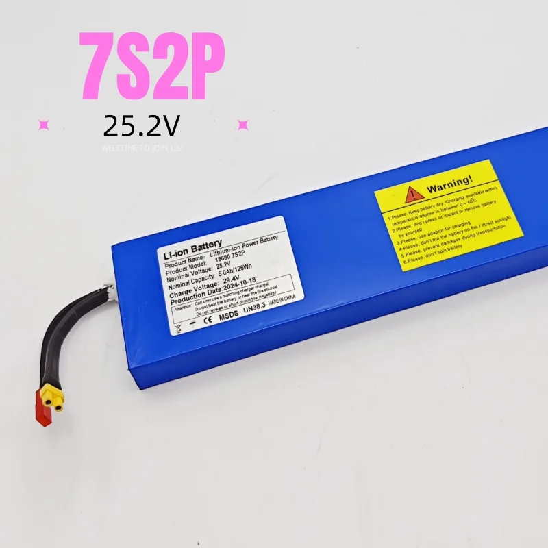 5000mAh 18650 7S2P Li-ion rechargeable battery pack 25.2V suitable for battery replacement of 29.4V electric scooters