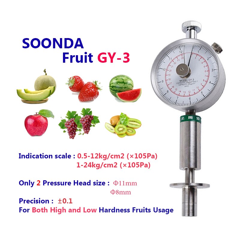 Dial GY-1,GY-2,GY-3 Fruit Hardness Tester Fruit Firmness Determination Banana Apple Strawberry Watermelon Maturity Testing: Durometer Fruit GY-3