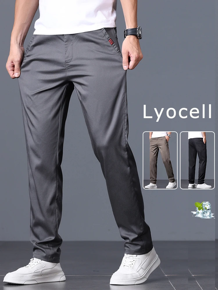 Lyocell mince pantalon mince hommes coréenne respirant d'affaires décontracté Baggy pantalon large pantalon droit
