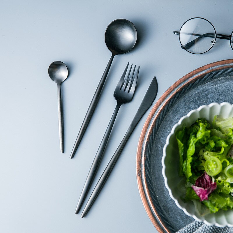 Black Matte Cutlery Set 304 Stainless Steel Dinner Knife Soup Spoon Butter Knife Chopsticks Teaspoon Dessert Fork Flatware