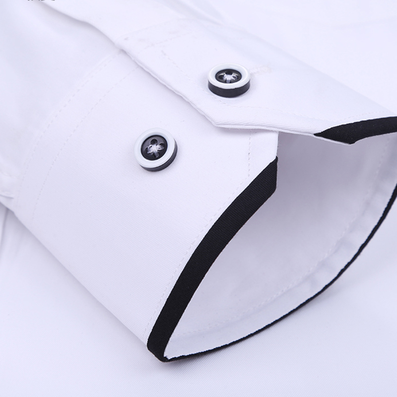Chemise à col montant pour hommes, classique, col rond, coupe slim, col vertical, manches longues, chemise blanche