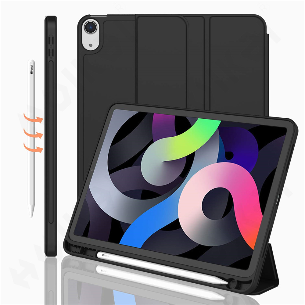 Rotating Case for iPad 11 Air 13 / Air M3 M5 with Pen Holder 360 Degree Protective Stand Cover Auto Wake Sleep: 12.4 / Black