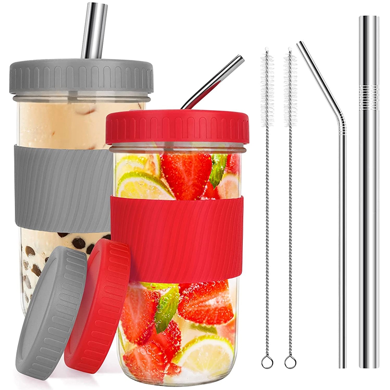 22Oz Reusable Boba Cup Mason Jar Cups with Lids and Straws Smoothie Cup Wide Mouth Bubble Tea Cup Travel Mug: Deep Blue