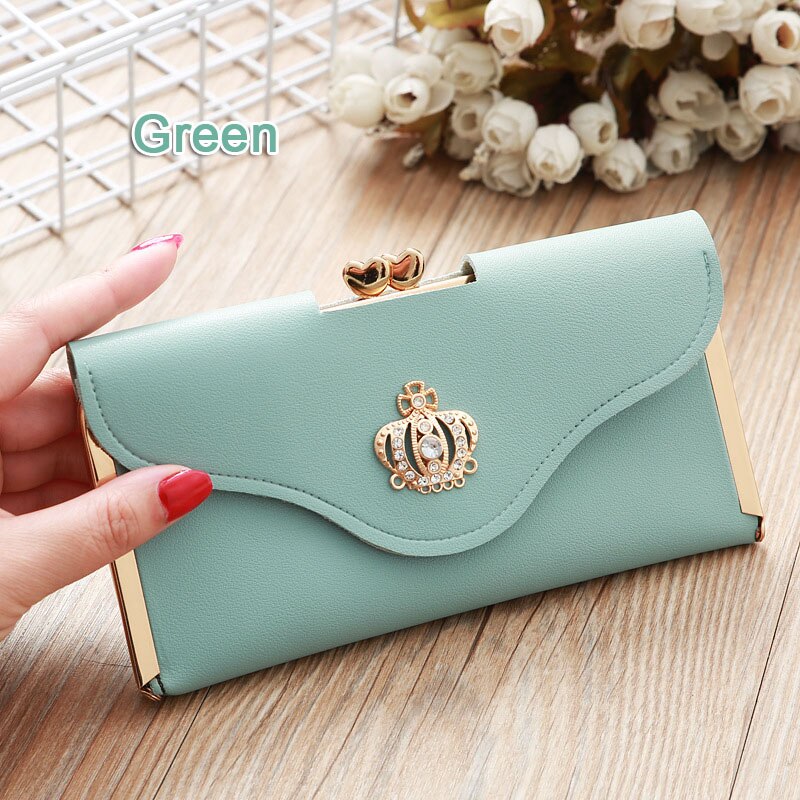 Women Crown Wallets Hasp Lady Purses Girls Moneybags Clutch Woman Handbag Wallet Cards ID Holder Long Purse Bags Billfold Clips: Green