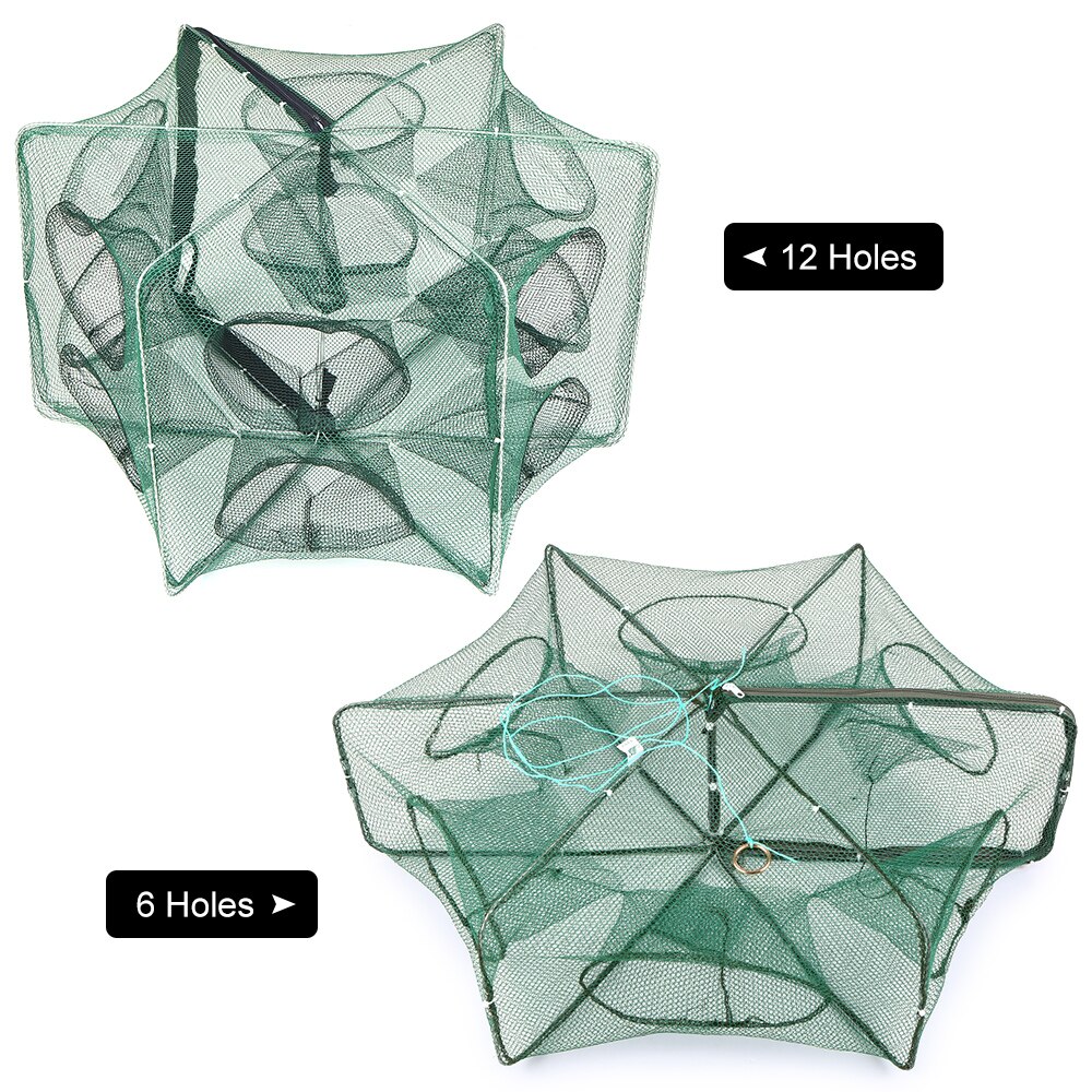 Filet de pêche pliable hexagone 6 trous filet de pêche piège à écrevisses piège à crabe méné appâts filet à mailles pour la pêche à la carpe
