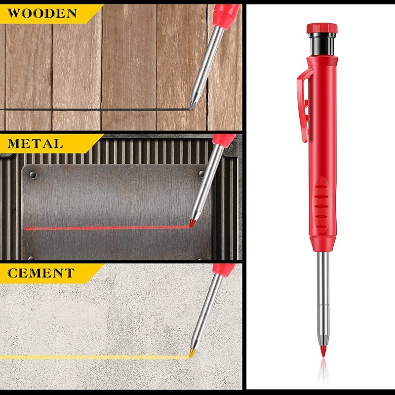 5 Pcs Solid Carpenter Pencil Set With 18 Refills And 1 Utility Knife Built-In Deep Hole Construction Pencil Marking Tool