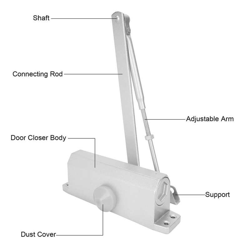 spring hinge door closer 60-85kg Door Closer Aluminum Alloy Adjustable Hydraulic Door Shutter for Commercial Use Silver closes