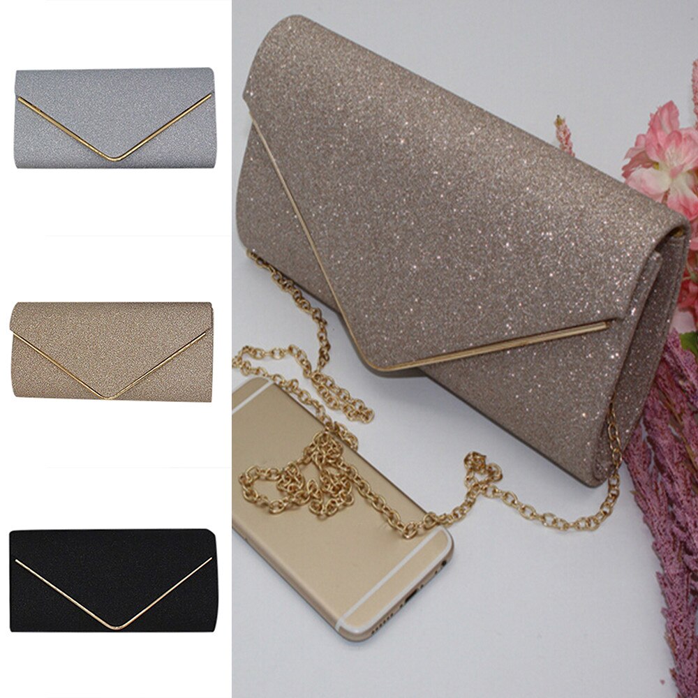 Womens Evening Bag Handbags bling solid chain Envelope Clutch Purses For Wedding Or Party crossbody bag Messenger Bag