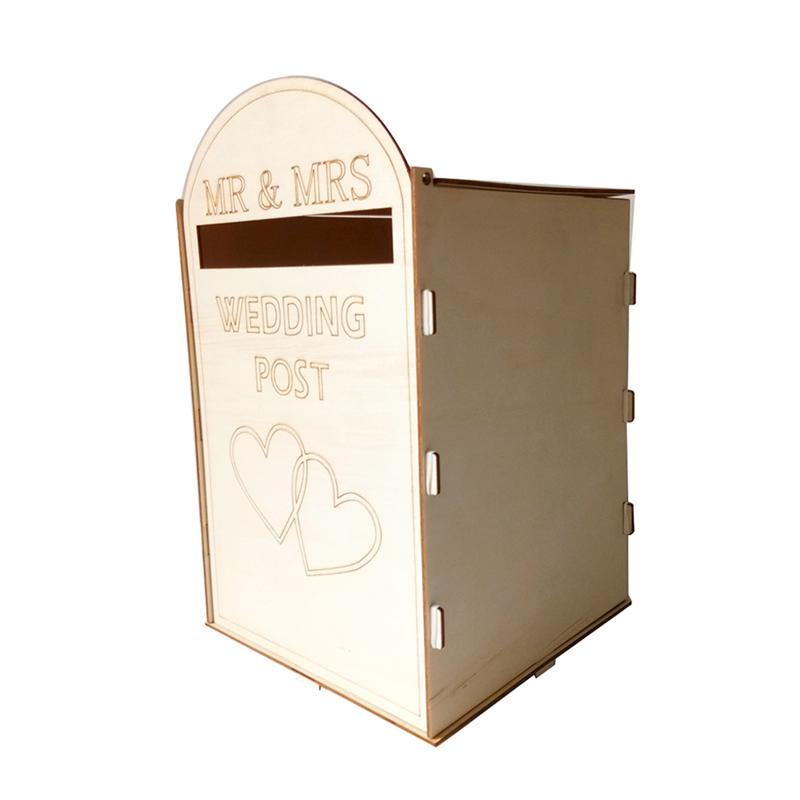 Wedding Wooden Post Box Rustic Mailbox Card Holder Craft Ornaments Wedding Supplies (With a Key)