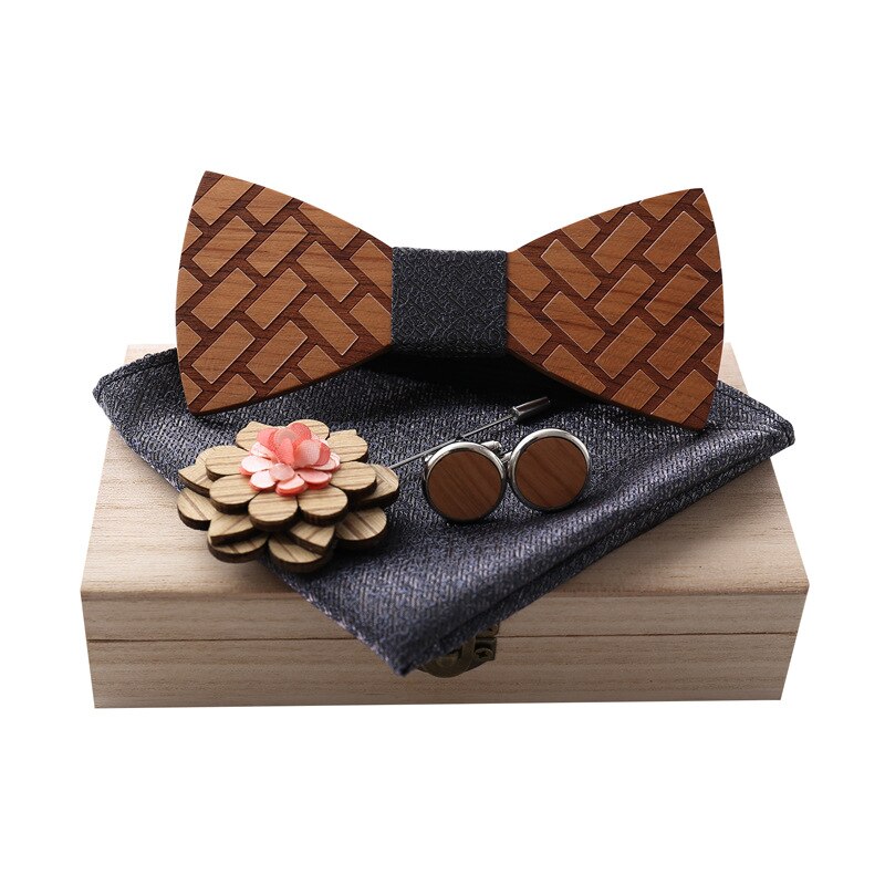 Houten vlinderdas voor heren, unisex, uitgehold, gesneden, retro stropdassen, verstelbare band, vintage vlinderdas: M3307-a4