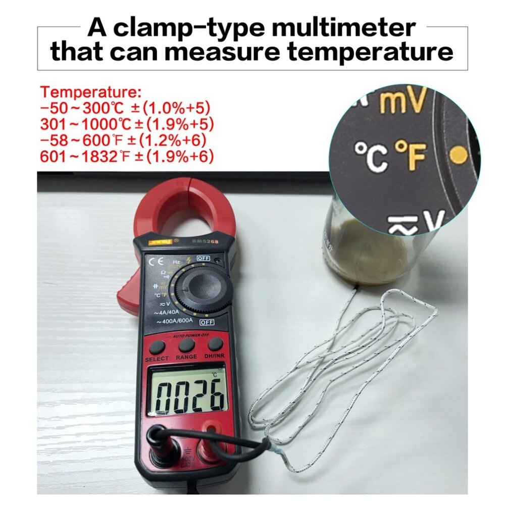 BM5268 Handheld Digital Clamp Meter Multimeter True RMS AC/DC Volt Amp Ohm Capacitance Frequency Temperature Diode Tester