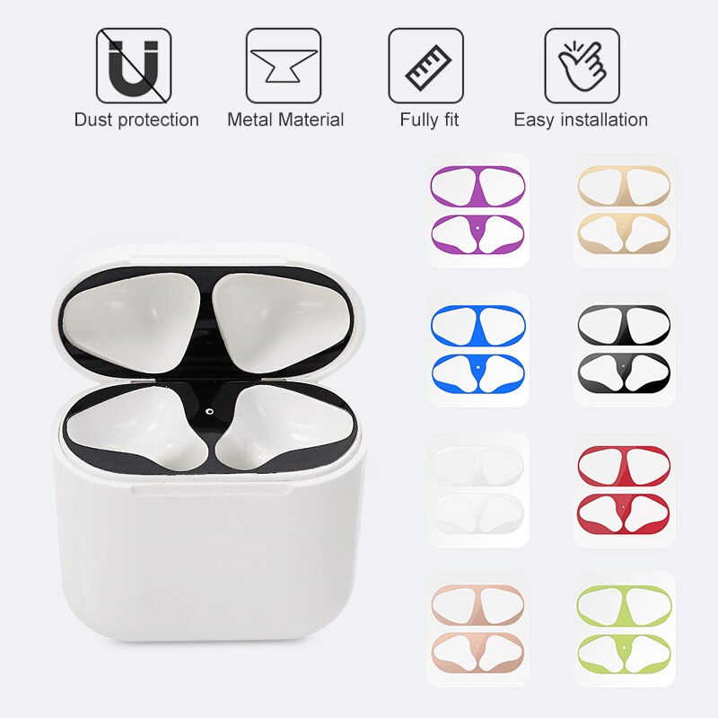 Dust-proof Dust Guard Sticker for Airpods 1 2 Metal Skin Protective Sticker for AirPods 1 Earphone Charging Box Case Cover Shell