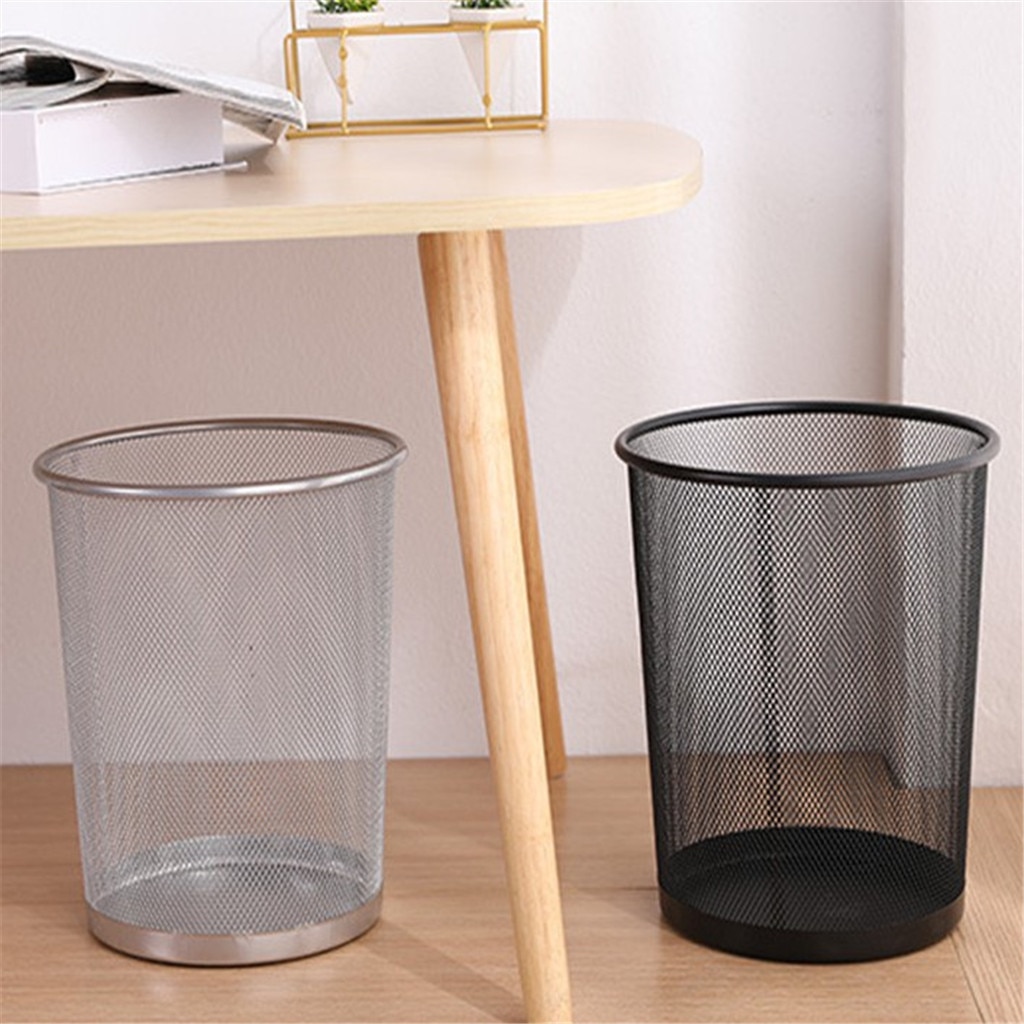 Metal Mesh Round Trash Can Kitchen without Lid Bucket Paper Basket Bedroom Office Rubbish Organizer Waste Bins Wrought Iron