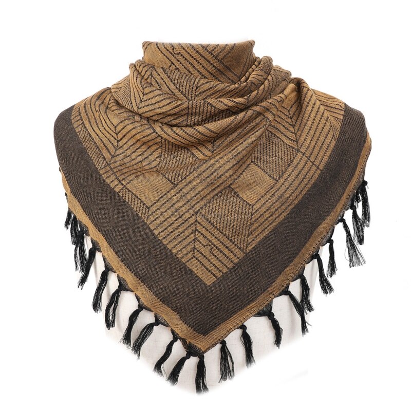 Shemagh-bufandas con flecos árabes, de mezcla de algodón, a prueba de viento, para la cabeza y el cuello, con borla, para acampar al aire libre en el desierto,: Mud color