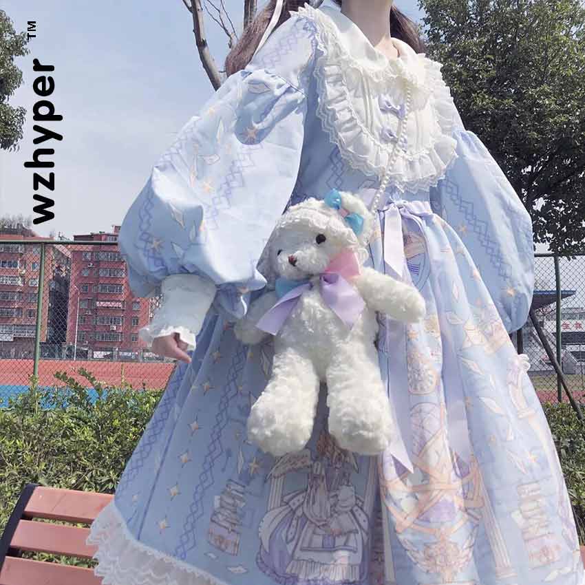 Vestido gótico de Lolita Harajuku para mujer, urbana, vestido cruzado para Cosplay, estilo japonés suave, estrella, tul, chica