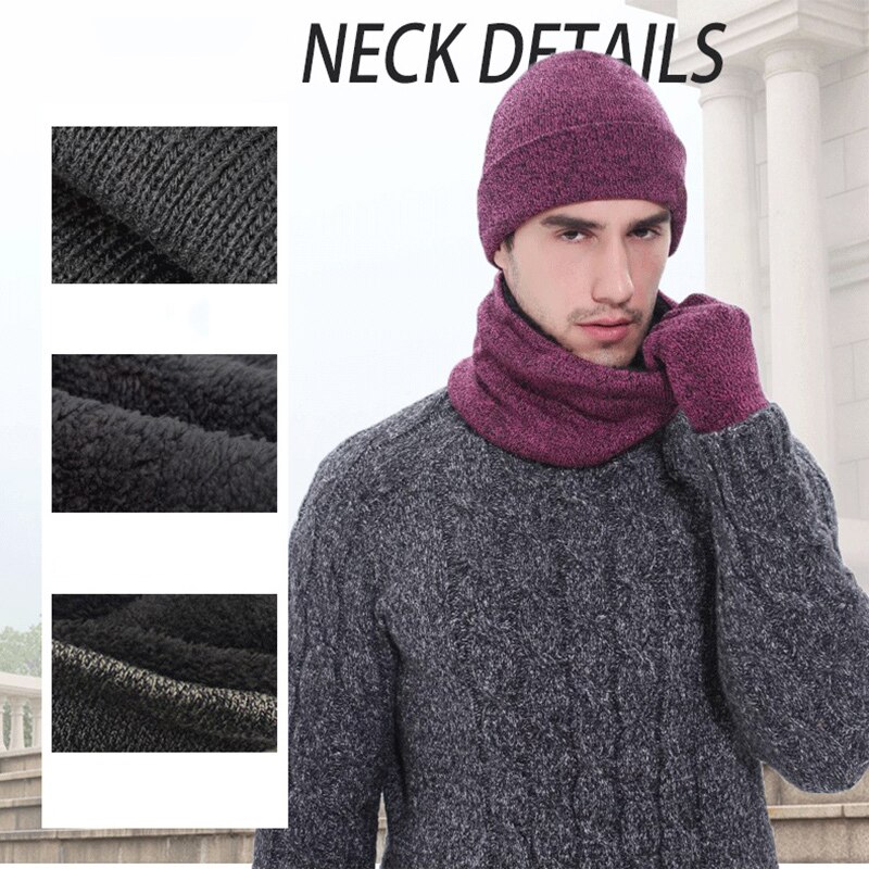 3 Stks/set Heren Gebreide Muts Handschoenen Sjaal Set Xmas Winter Warming Hoed Volledige Cover Handschoen Nyz Winkel